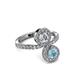 3 - Kevia Aquamarine and Diamond with Side Diamonds Bypass Ring 
