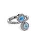 3 - Kevia Aquamarine and Blue Topaz with Side Diamonds Bypass Ring 