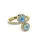 3 - Kevia Aquamarine and Blue Topaz with Side Diamonds Bypass Ring 