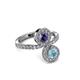 3 - Kevia Aquamarine and Iolite with Side Diamonds Bypass Ring 