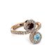 3 - Kevia Aquamarine and Red Garnet with Side Diamonds Bypass Ring 