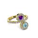 3 - Kevia Aquamarine and Amethyst with Side Diamonds Bypass Ring 