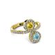 3 - Kevia Aquamarine and Yellow Sapphire with Side Diamonds Bypass Ring 