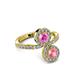 3 - Kevia Pink Tourmaline and Pink Sapphire with Side Diamonds Bypass Ring 