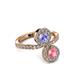 3 - Kevia Pink Tourmaline and Tanzanite with Side Diamonds Bypass Ring 
