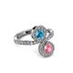 3 - Kevia Pink Tourmaline and London Blue Topaz with Side Diamonds Bypass Ring 