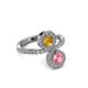 3 - Kevia Pink Tourmaline and Citrine with Side Diamonds Bypass Ring 
