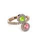 3 - Kevia Pink Tourmaline and Peridot with Side Diamonds Bypass Ring 