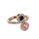 3 - Kevia Pink Tourmaline and Red Garnet with Side Diamonds Bypass Ring 