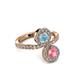 3 - Kevia Pink Tourmaline and Aquamarine with Side Diamonds Bypass Ring 
