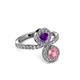 3 - Kevia Pink Tourmaline and Amethyst with Side Diamonds Bypass Ring 