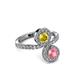 3 - Kevia Pink Tourmaline and Yellow Sapphire with Side Diamonds Bypass Ring 