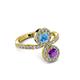 3 - Kevia Amethyst and Blue Topaz with Side Diamonds Bypass Ring 