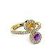 3 - Kevia Amethyst and Citrine with Side Diamonds Bypass Ring 