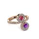 3 - Kevia Amethyst and Rhodolite Garnet with Side Diamonds Bypass Ring 