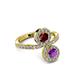 3 - Kevia Amethyst and Ruby with Side Diamonds Bypass Ring 