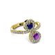 3 - Kevia Amethyst and Blue Sapphire with Side Diamonds Bypass Ring 