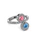 3 - Kevia Blue Topaz and Pink Tourmaline with Side Diamonds Bypass Ring 