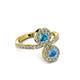 3 - Kevia Blue Topaz and London Blue Topaz with Side Diamonds Bypass Ring 