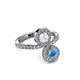 3 - Kevia Blue Topaz and White Sapphire with Side Diamonds Bypass Ring 