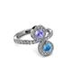 3 - Kevia Blue Topaz and Tanzanite with Side Diamonds Bypass Ring 