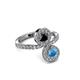 3 - Kevia Blue Topaz and Black Diamond with Side Diamonds Bypass Ring 