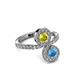 3 - Kevia Blue Topaz and Yellow Diamond with Side Diamonds Bypass Ring 
