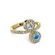 3 - Kevia Blue Topaz and Diamond with Side Diamonds Bypass Ring 