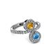 3 - Kevia Blue Topaz and Citrine with Side Diamonds Bypass Ring 