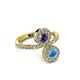 3 - Kevia Blue Topaz and Iolite with Side Diamonds Bypass Ring 