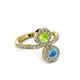 3 - Kevia Blue Topaz and Peridot with Side Diamonds Bypass Ring 