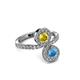 3 - Kevia Blue Topaz and Yellow Sapphire with Side Diamonds Bypass Ring 