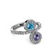 3 - Kevia Iolite and London Blue Topaz with Side Diamonds Bypass Ring 