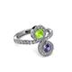 3 - Kevia Iolite and Peridot with Side Diamonds Bypass Ring 