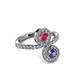 3 - Kevia Iolite and Rhodolite Garnet with Side Diamonds Bypass Ring 