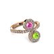 3 - Kevia Peridot and Pink Sapphire with Side Diamonds Bypass Ring 