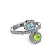 3 - Kevia Peridot and Aquamarine with Side Diamonds Bypass Ring 