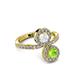 3 - Kevia Peridot and White Sapphire with Side Diamonds Bypass Ring 