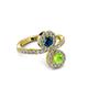 3 - Kevia Peridot and Blue Diamond with Side Diamonds Bypass Ring 