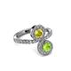 3 - Kevia Peridot and Yellow Diamond with Side Diamonds Bypass Ring 