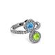 3 - Kevia Peridot and Blue Topaz with Side Diamonds Bypass Ring 