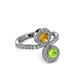 3 - Kevia Peridot and Citrine with Side Diamonds Bypass Ring 