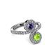 3 - Kevia Peridot and Iolite with Side Diamonds Bypass Ring 