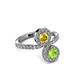 3 - Kevia Peridot and Yellow Sapphire with Side Diamonds Bypass Ring 