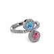 3 - Kevia Rhodolite Garnet and Blue Topaz with Side Diamonds Bypass Ring 