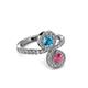 3 - Kevia Rhodolite Garnet and London Blue Topaz with Side Diamonds Bypass Ring 