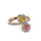 3 - Kevia Rhodolite Garnet and Citrine with Side Diamonds Bypass Ring 