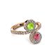 3 - Kevia Rhodolite Garnet and Peridot with Side Diamonds Bypass Ring 