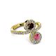 3 - Kevia Rhodolite and Red Garnet with Side Diamonds Bypass Ring 