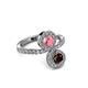 3 - Kevia Red Garnet and Pink Tourmaline with Side Diamonds Bypass Ring 